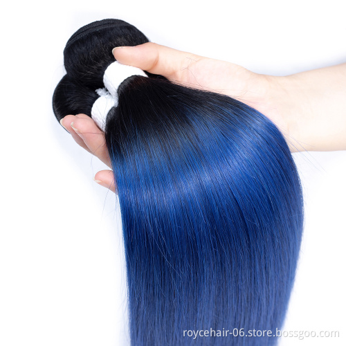 100% Virgin Remy Brazilian Human Hair Bundles  Ombre Color Human Hair Bundles  OT Blue Hair